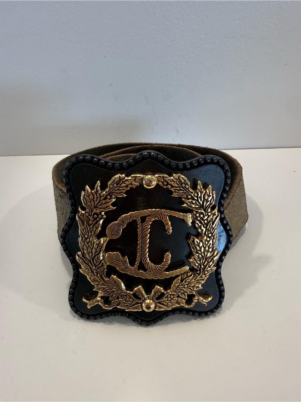 Just Cavalli Gold and Black Distressed Women's Belt